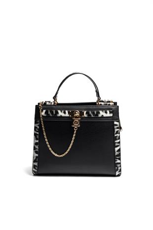 Silver & Polo SP1166 Kadın El Çantası Düz Siyah-Leopar Gri