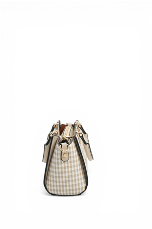 Silver & Polo SP1281 Kadın El Çantası Ekose Line Kare Kum Beji-Kum Beji