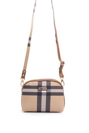 Silver & Polo SP765 Kadın Çapraz Çanta Ekose Bej-Taba
