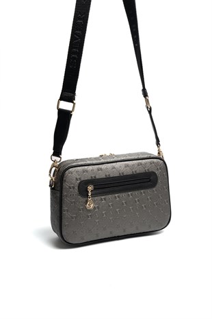 Silver & Polo SP1280 Kadın Çapraz Çanta Logolu Platin-Siyah