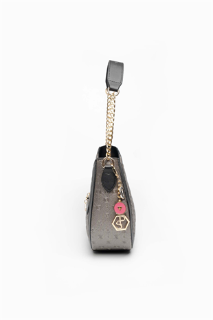 Silver & Polo SP1168 Kadın Omuz Çantası Logolu Platin-Siyah