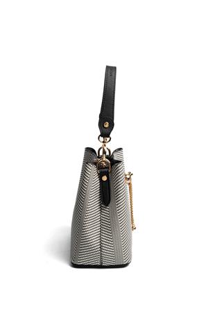 Silver & Polo SP1266 Kadın Çapraz Çanta Hasır Siyah Beyaz-Siyah