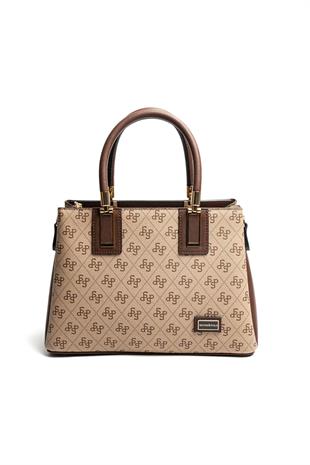 Silver & Polo SP1000 Kadın El Çantası Monogram Koyu Bej-Kahve