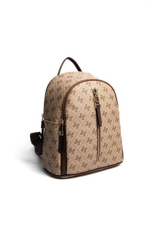 Silver & Polo SP901 Kadın Sırt Çantası Monogram Koyubej-Kahve