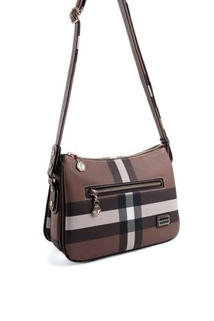 Silver & Polo SP818 Kadın Çapraz Çanta Ekose Koyu Kahve-Kahve