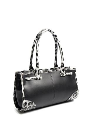 Silver & Polo SP1261 Kadın El Çantası Düz Siyah-Leopar Gri