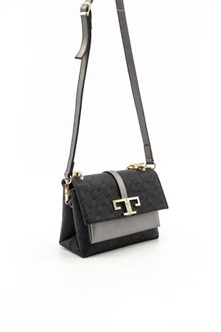 Silver & Polo SP1148 Kadın Çapraz Çanta Logolu Siyah-Platin