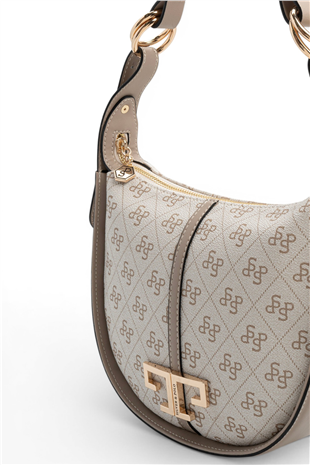 Silver Polo SP1270 Kadın Omuz Çantası Monogram Bej-Kum