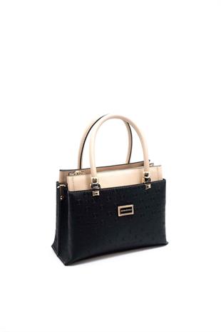 Silver & Polo SP826 Kadın El Çantası Logolu Siyah-S.Nut