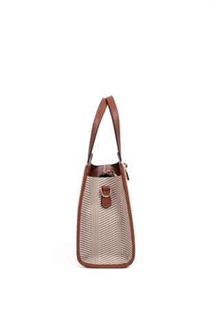 Silver & Polo SP1188 Kadın El Çantası Hasır Bej-Taba-Kemik