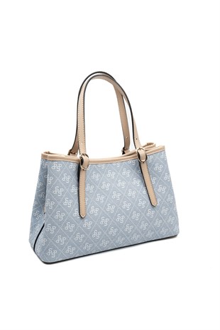 Silver & Polo SP1252 Kadın El Çantası Monogram Mavi-Ten