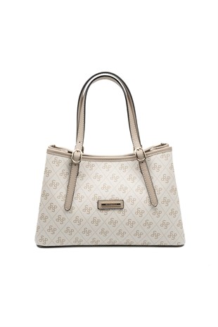 Silver & Polo SP1252 Kadın El Çantası Monogram Bej-Kum