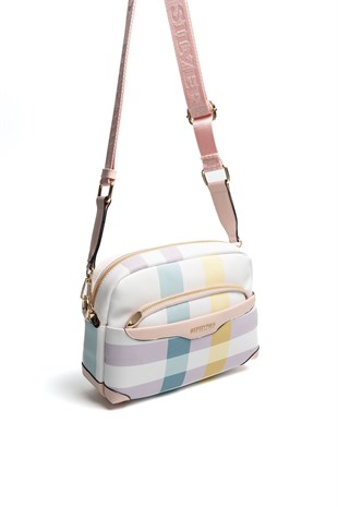 Silver & Polo SP1201 Kadın Çapraz Çanta Ekose Lila-Pembe
