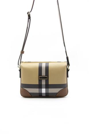 Silver & Polo SP784 Kadın Çapraz Çanta Ekose Bej-Taba