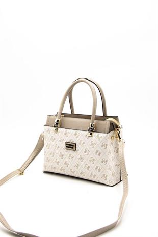 Silver & Polo SP826 Kadın El Çantası Monogram Bej-Kum