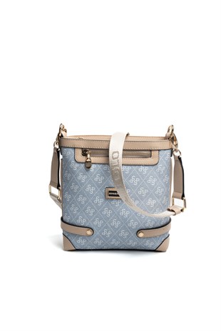 Silver & Polo SP1120 Kadın Çapraz Çanta Monogram Mavi-Ten