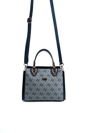 Silver & Polo SP1133 Kadın El Çantası Monogram Gri-Lacivert