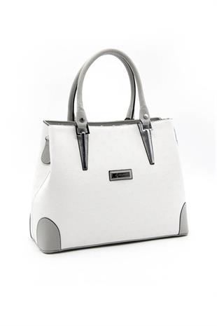 Silver & Polo SP667 Kadın El Çantası Logolu Beyaz-A.Gri
