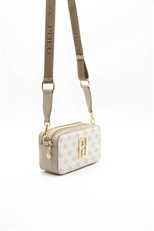 Silver Polo Bej - Kum Monogram Kadın Çapraz Çanta SP1078