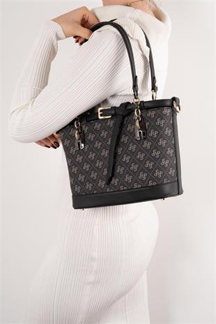 Silver & Polo SP1155 Kadın El Çantası Monogram Füme-Siyah