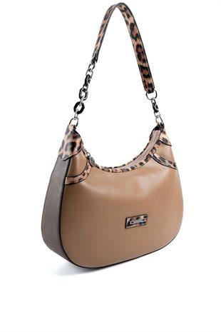 Silver Polo SP1255 Kadın Omuz Çantası Düz Bizon-Leopar Taba-Kahve