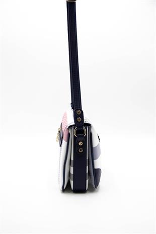 Silver & Polo SP784 Kadın Çapraz Çanta Ekose Beyaz-Lacivert