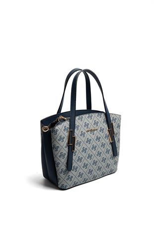 Silver & Polo SP1021 Kadın El Çantası Monogram Gri-Lacivert