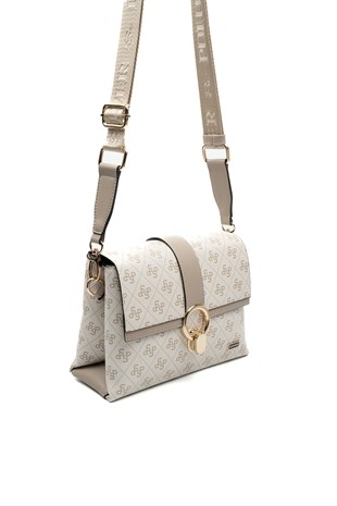 Silver & Polo SP1275 Kadın Çapraz Çanta Monogram Bej-Kum