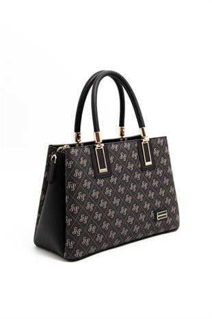 Silver & Polo SP1000 Kadın El Çantası Monogram Füme-Siyah