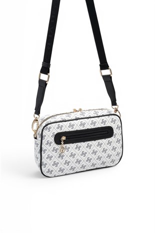 Silver Polo Beyaz - Siyah Monogram Kadın Çapraz Çanta SP1280