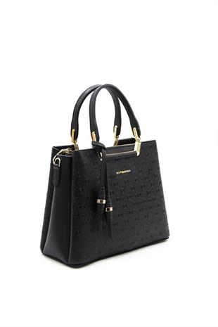 Silver & Polo SP969 Kadın El Çantası Logolu Siyah-Siyah