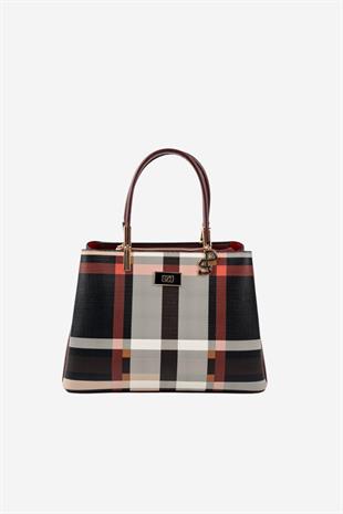 Silver & Polo SP1098 Kadın El Çantası Ekose Siyah-Bordo