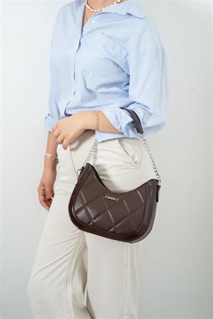 Silver Polo SP1168 Kadın Omuz Çantası Düz Kahve-Rugan Kahve