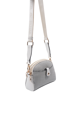 Silver & Polo SP1144 Kadın Çapraz Çanta King Desen Siyah-Kemik