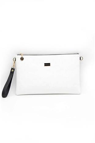 Silver & Polo SP1034 Kadın Portföy & Clutch Logolu Beyaz-Beyaz