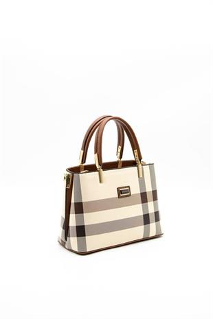 Silver & Polo SP987 Kadın El Çantası Ekose Krem-Taba