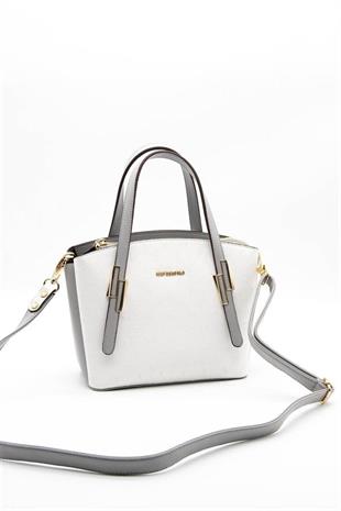 Silver & Polo SP1021 Kadın El Çantası Logolu Beyaz-A.Gri