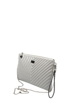 Silver Polo Crash Gri Kapitone V Kadın Portföy ve Clutch El Çantası SP1034