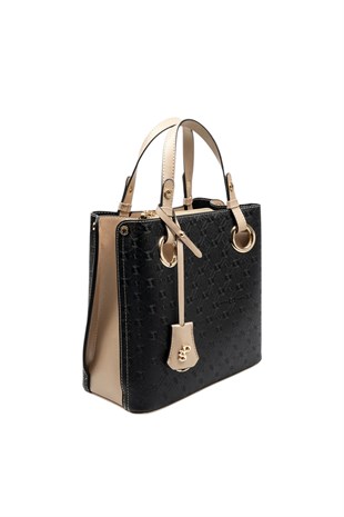 Silver & Polo SP975 Kadın El Çantası Logolu Siyah-S.Nut
