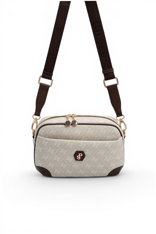 Silver Polo SP1094 Kadın Çapraz Çanta Monogram Taş-Kahve