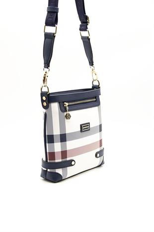Silver & Polo SP1120 Kadın Çapraz Çanta Ekose Beyaz-Lacivert