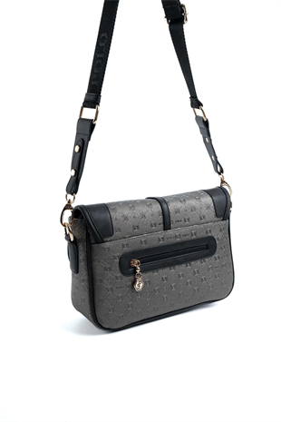 Silver & Polo SP1182 Kadın Çapraz Çanta Logolu Platin-Siyah