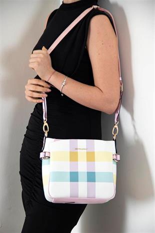 Silver & Polo SP884 Kadın Çapraz Çanta Ekose Lila-Pembe