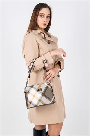 Silver Polo SP937 Kadın Omuz Çantası Ekose Haki-Kahve