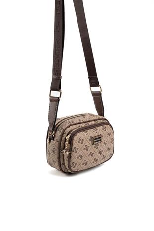 Silver Polo SP1111 Kadın Çapraz Çanta Monogram Koyubej-Kahve
