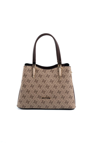 Silver & Polo SP1205 Kadın El Çantası Monogram Koyubej-Kahve