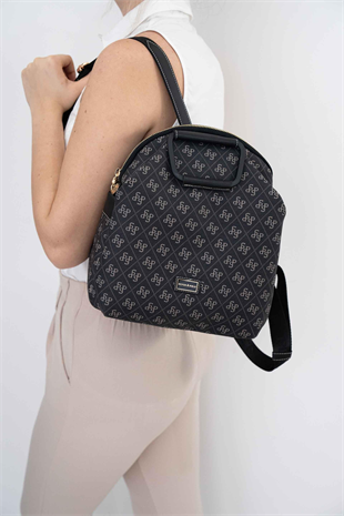 Silver & Polo SP771 Kadın Sırt Çantası Monogram Füme-Siyah