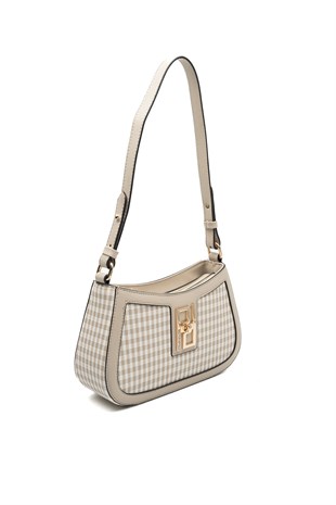 Silver & Polo SP1132 Kadın Çapraz Çanta Ekose Line Kare Kum Beji-Kum Beji