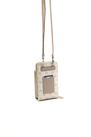 Silver Polo Bej - Kum Monogram Kadın Telefon Çantası SP1011