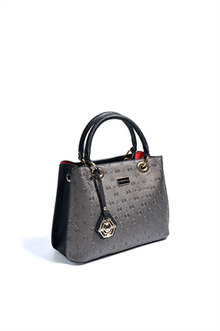 Silver & Polo SP1272 Kadın El Çantası Logolu Platin-Siyah